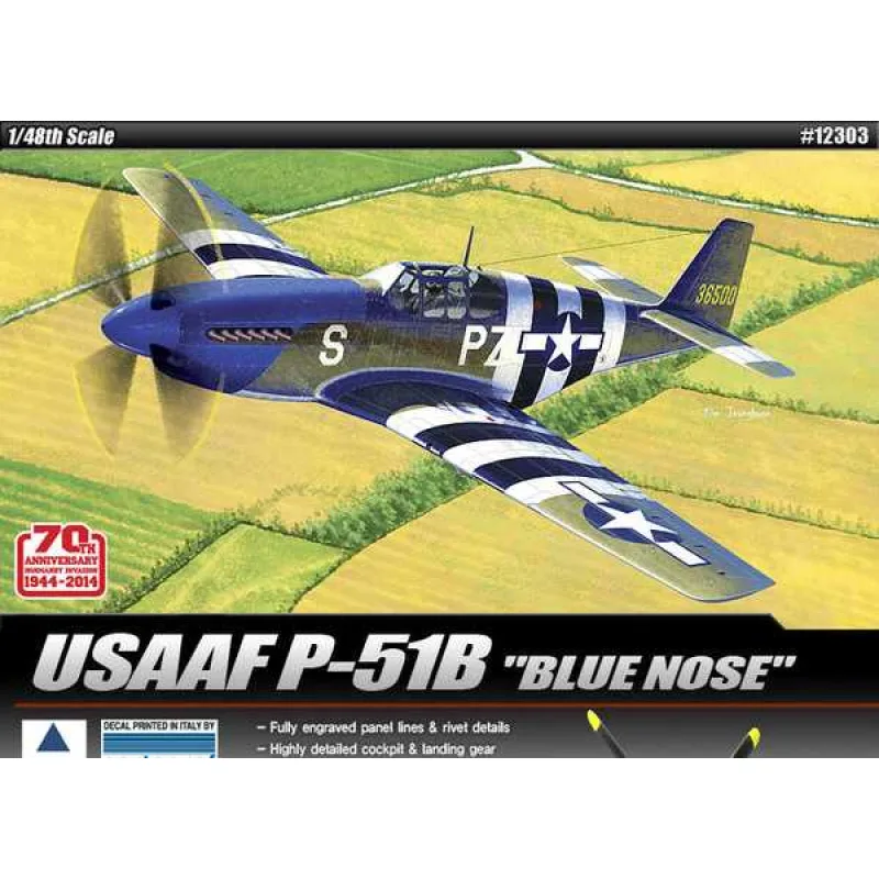 Academy Model Kit lietadlo 12303 - USAF P-51 B "70th NORMANDY INVASION (1:48)