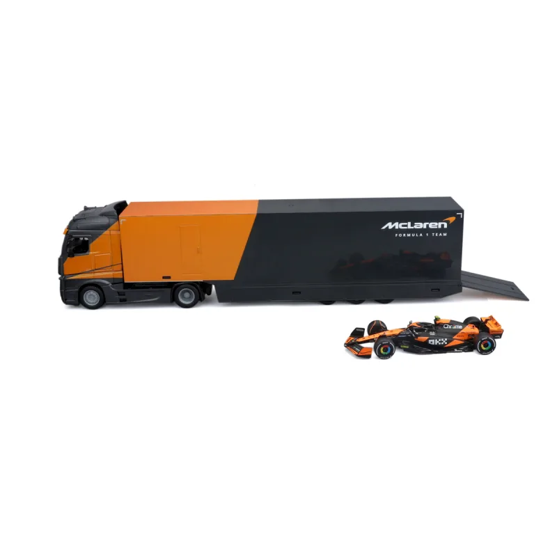 Bburago – RACE M-B Ťahač s návesom + F1 McLaren Team MCL38 (2024), #4 Lando Norris, 1:43