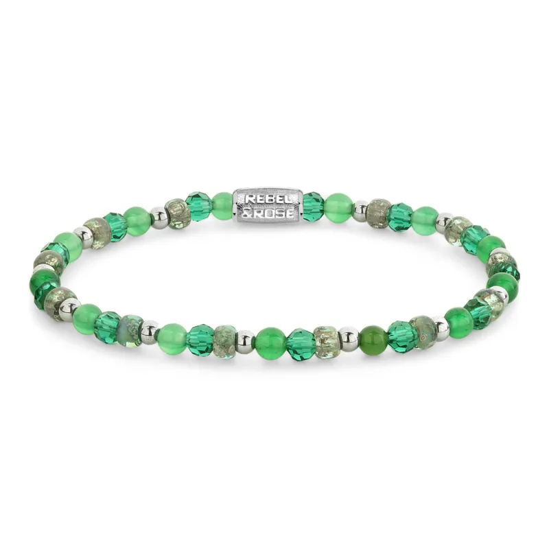 Dámsky náramok Rebel & Rose Green Morning Glam Rocks strieborný 4 mm RR-40180-S-S