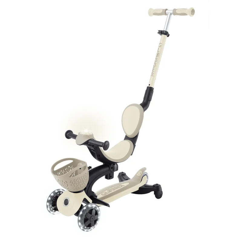 GLOBBER Kolobežka Go Up Baby Lights so sedadlom 3 v 1, taupe