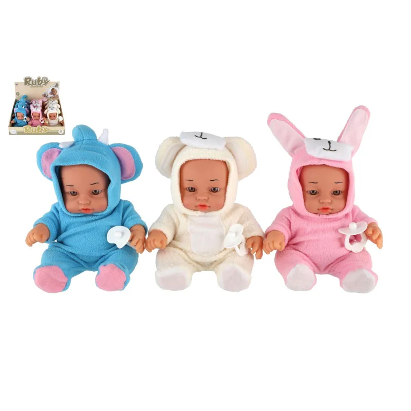 Teddies Bábätko v overale pevné telo 25cm na batérie so zvukom 3 farby