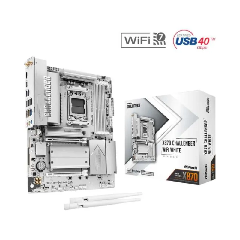 ASRock MB Sc AM5 X870 Challenger WiFi WHITE, AMD X870, 4xDDR5, 1xHDMI, 2xUSB4, WiFi (X870 CHALLENGER WIFI WHITE)
