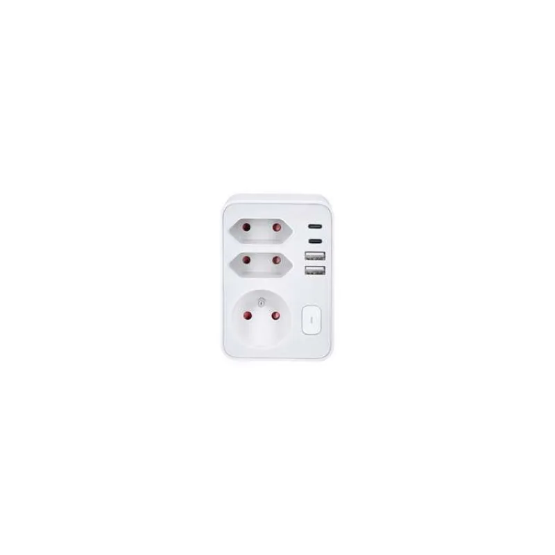 Solight rozbočovač 1x 16A + 2x 2,5A, 2xUSB A+C rychlonabíjačka 20W PD, biely, vypínač (P109PD20)