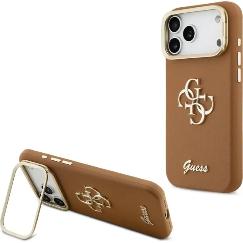 Guess PU Grained 4G Logo Stand Camera Frame kryt iPhone 17 Pro Max hnedý…