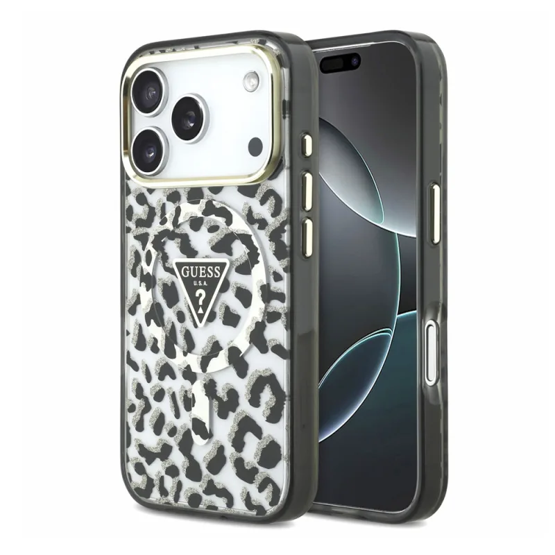 Guess IML Glitter Leopard Triangle Logo MagSafe kryt iPhone 18 Pro Max…