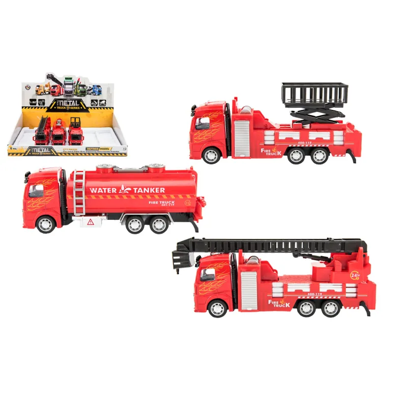 Teddies Auto hasiči kov/plast 21-23cm na spätné natiahnutie 3 druhy