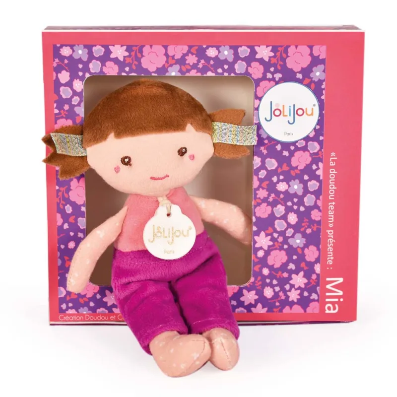 Doudou et Compagnie Paris Doudou Jolijou Bábika Mia 16 cm fuchsia