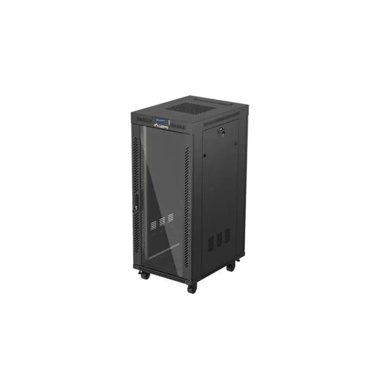 19" VOĽNE STOJÚCA RACKOVÁ SKRIŇA 27U/600X800 (FLAT PACK) S PRESKLENÝMI DVERAMI LCD ČIERNA LANBERG V2 (FF01-6827-12BL)
