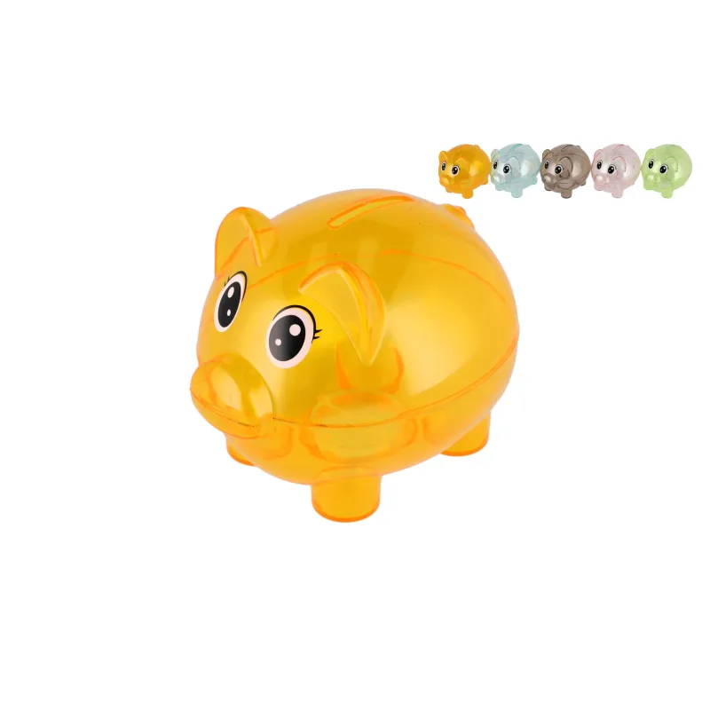 Teddies Pokladnička prasiatko priehľadné plast 10cm mix druhov