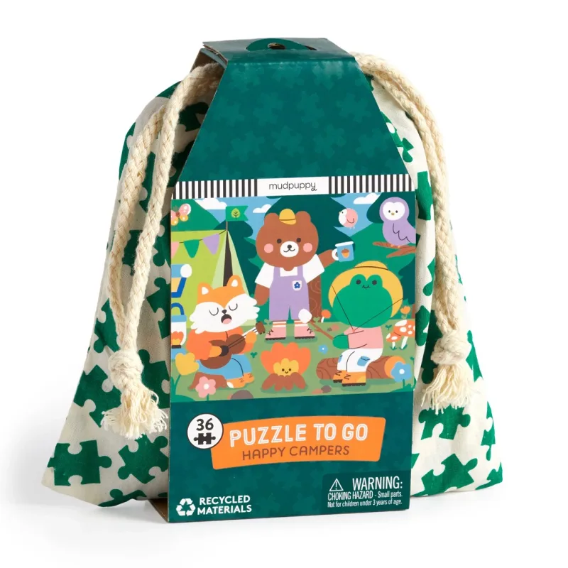 Mudpuppy Mudpuppy Puzzle Veselí kempari v látkovom vrecúšku 36 dielikov