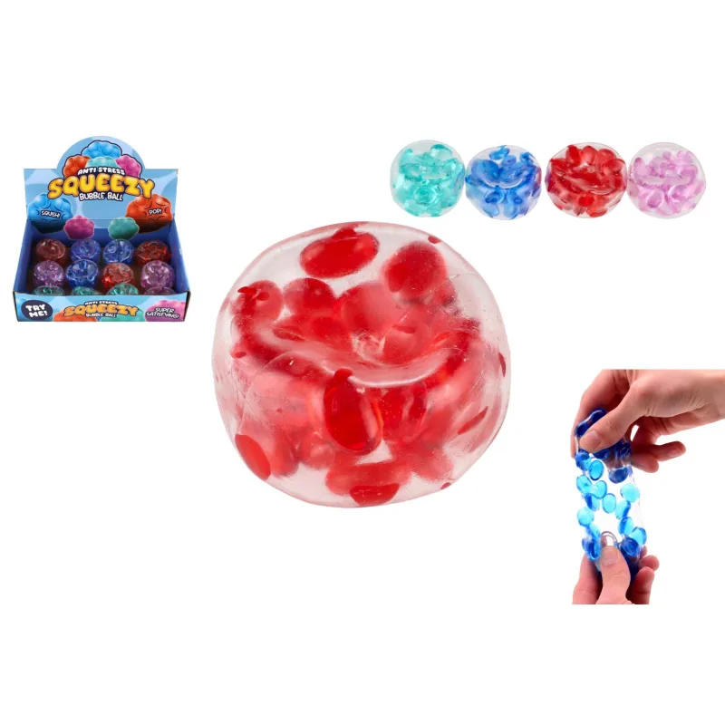Teddies Loptička Kaka bublinková antistresová mačkacia 6 cm 4 farby vo vrecku 12 ks v boxe