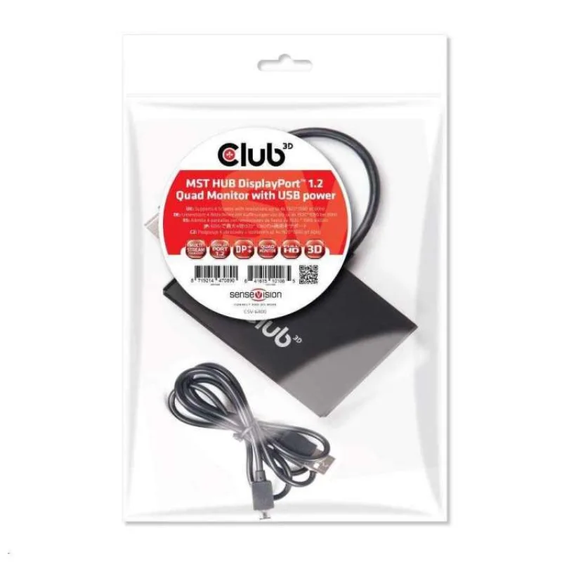 Club3D Video hub MST (Multi Stream Transport) DisplayPort na 4x DisplayPort, napájanie USB (CSV-6400)