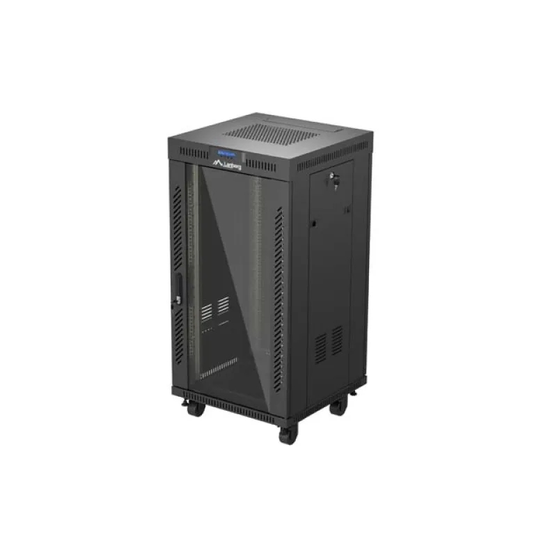 19" VOLNĚ STOJÍCÍ RACKOVÁ SKŘÍŇ 22U 600X600 ČERNÉ SKLENĚNÉ DVEŘE LANBERG (PLOCHÉ BALENÍ) V2 FF01-6622-12BL