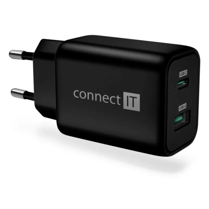 CONNECT IT Wanderer2 GaN nabíjecí adaptér 1×USB-C + 1xUSB-A, 33W PD, ČERNÝ (CWC-2080-BK)