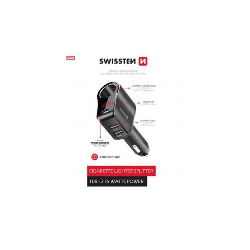 Swissten autoadaptér s výstupem 1x cl, 1x ucb-c pd a 2x usb-a, 108w - 216w (20114020)
