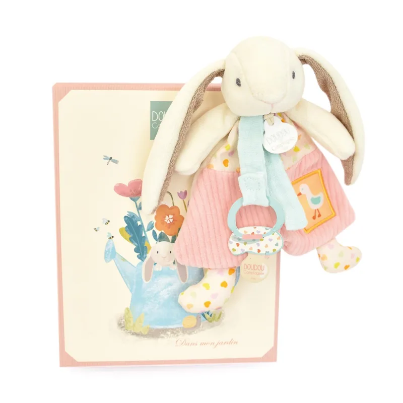 Doudou et Compagnie Paris Doudou Darčeková sada Hračka s úchytom na cumlík Zajačik Ciboulette 19 cm