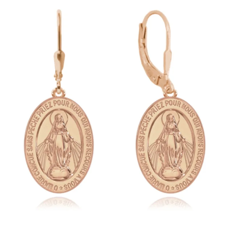 Rose gold strieborné náušnice Zázračná medaily MINET JMAS0115RE00