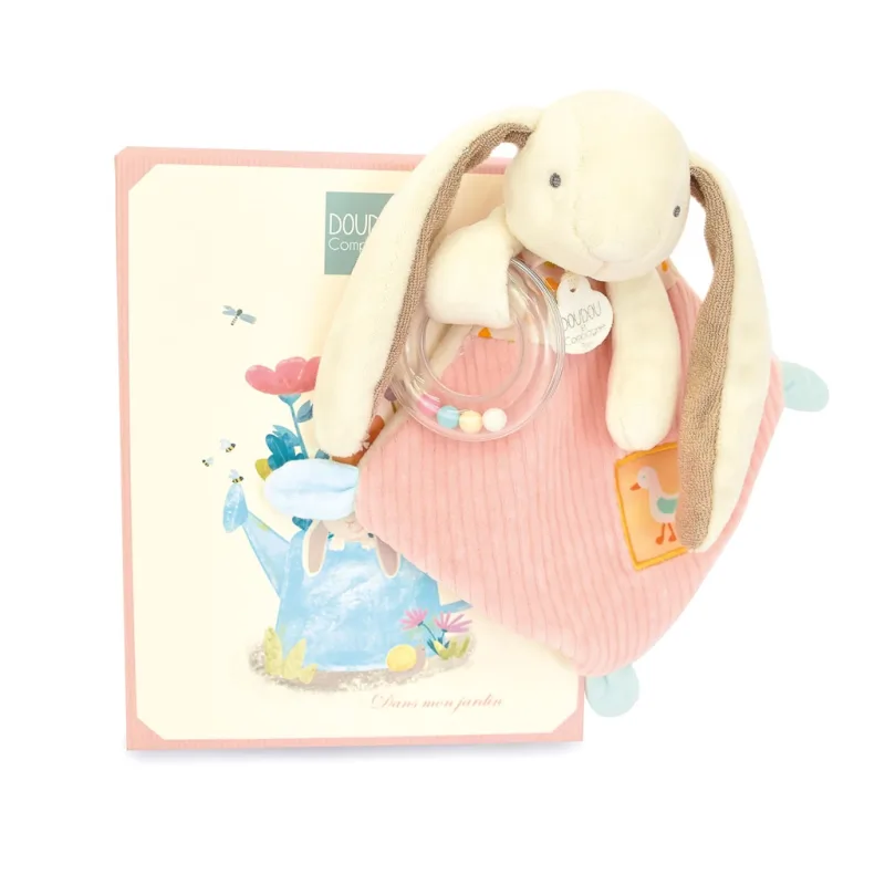 Doudou et Compagnie Paris Doudou Darčeková sada ružová Zajačik Ciboulette s hrkálkou 21 cm