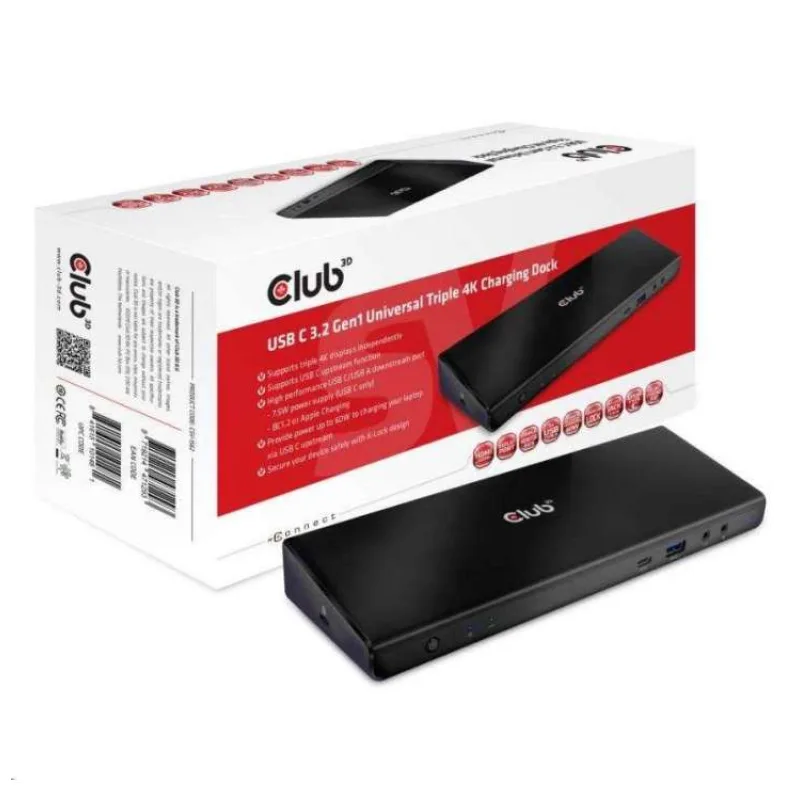Dokovacia stanica USB Club3D 3.2 typy C (5xUSB/USB-C/3xHDMI/2xDP/Ethernet/Audio) s univerzálnym trojitým napájacím adap (CSV-1562)