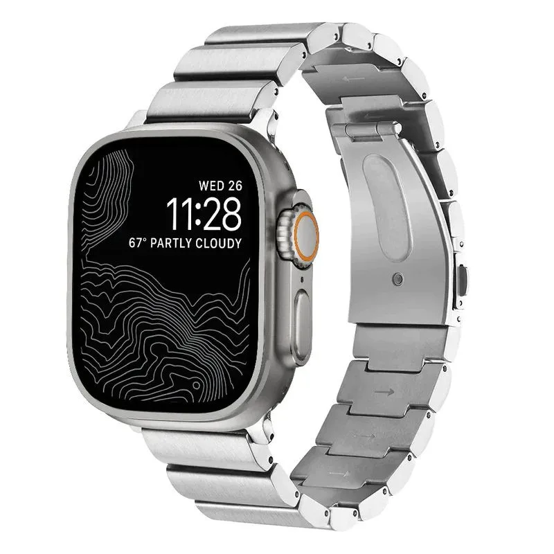 Titanový článkovitý řemínek pro Apple Watch - Stříbrný lesklý 42mm, 44mm, 45mm, 49mm ESES 1530004714