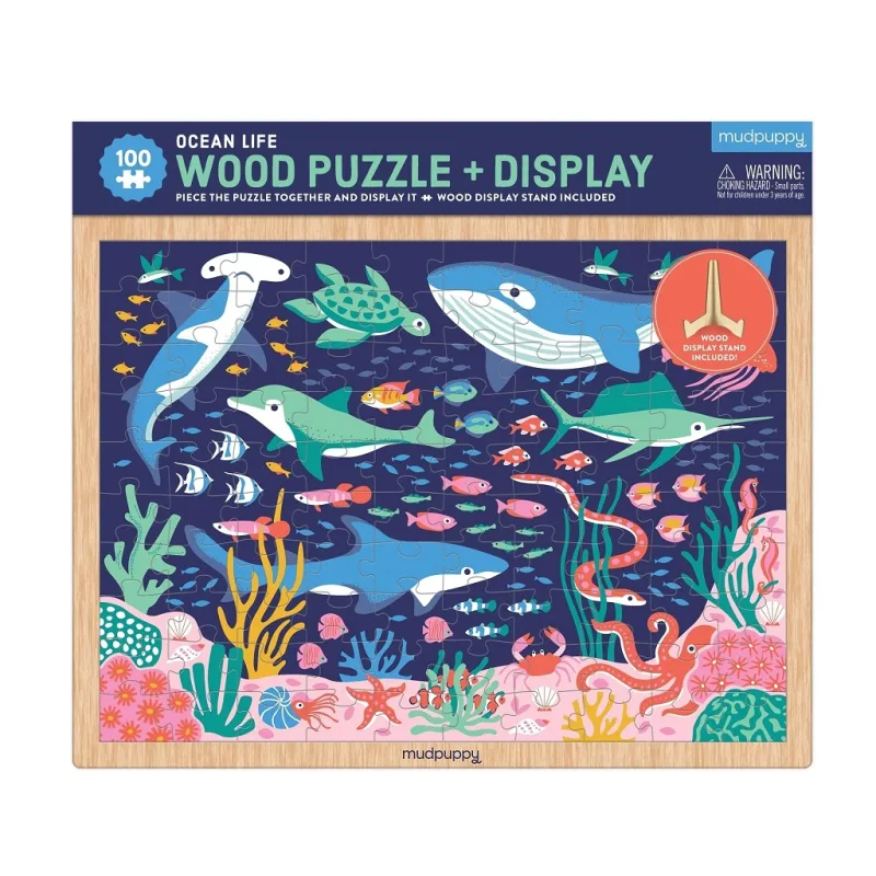 Mudpuppy Mudpuppy Drevené puzzle Život v oceáne + stojan 100 dielikov