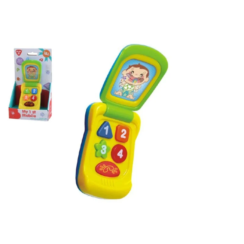 Teddies Telefón Mobil plast 14cm na batérie so zvukom so svetlom na karte 11x20x5,5cm 18m+