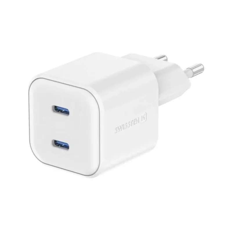 Swissten síťový adaptér gan 2x usb-c 20w power delivery bílý (22070500)