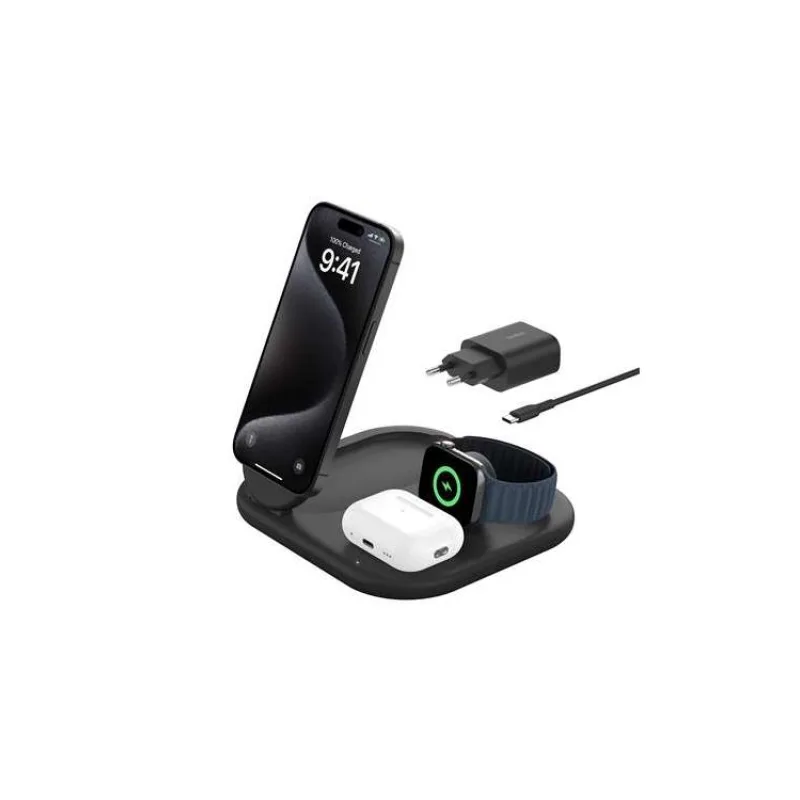 Belkin BOOST CHARGE™ Qi2 15W 3v1 Magnetický nabíjecí stojan, skládací, černá (WIZ029vfBK)