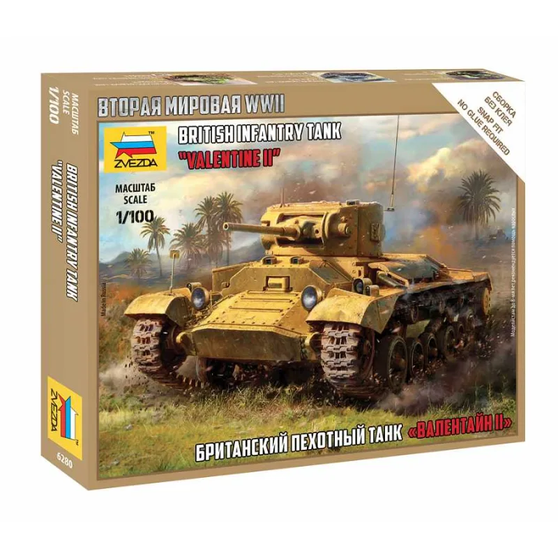 Zvezda Wargames (WWII) 6280 - Britský pechotný tank Valentine II (1:100)