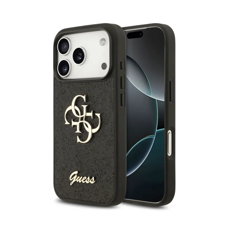 Guess PU Fixed Glitter 4G Metal Logo kryt iPhone 18 Pro čierny 57983131395