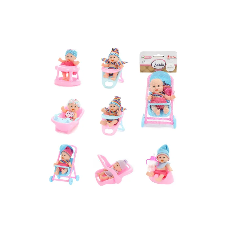Teddies Bábika/bábätko s doplnkami plast pevné telo 11cm v sieťke
