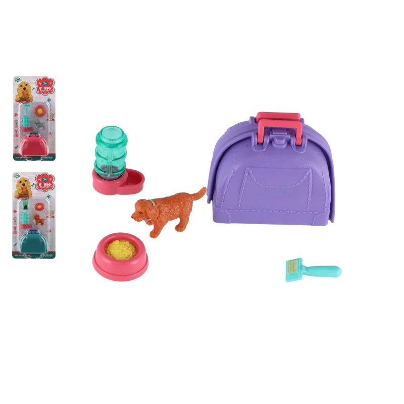 Teddies Maznáčik/pes s prenosným boxom plast 5 cm s doplnkami mix druhov na karte 12,5x25x5 cm