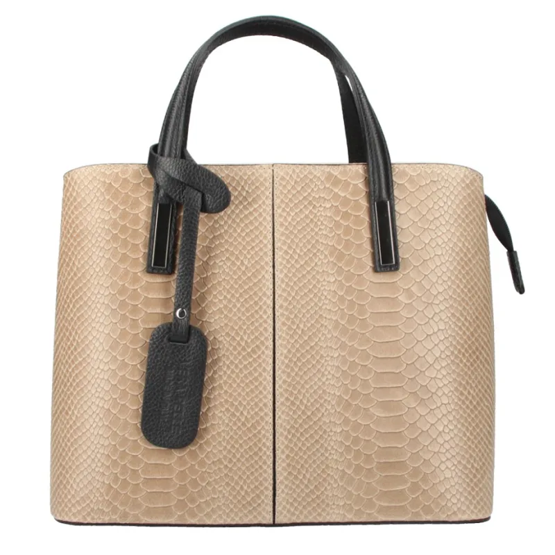 BORSE IN PELLE Kožená taupe hnedá dámska kabelka do ruky v kroko designu Merle