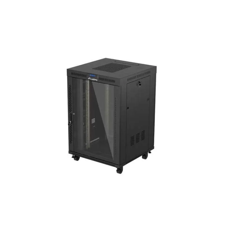 19" VOĽNE STOJÚCA RACKOVÁ SKRIŇA 22U/800X800 (FLAT PACK) S PRESKLENÝMI DVERAMI LCD ČIERNA LANBERG V2 (FF01-8822-12BL)