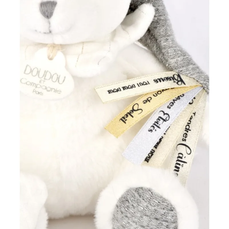 Doudou et Compagnie Paris Doudou Darčeková sada Plyšový medvedík s úchytom na cumlík a dečkou šedý 20 cm