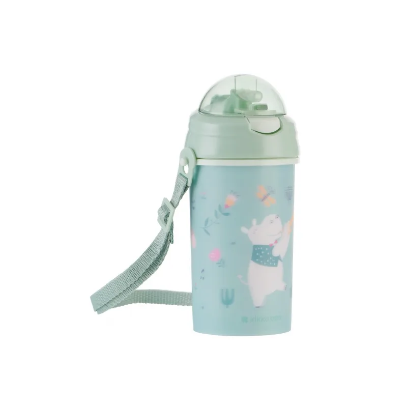 KikkaBoo Hrnček so silikónovou slamkou a popruhom 450ml Music Fest Mint