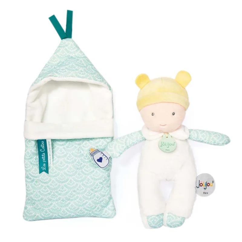 Doudou et Compagnie Paris Doudou Jolijou Bábätko v navliekacej perinke 20 cm tyrkysová