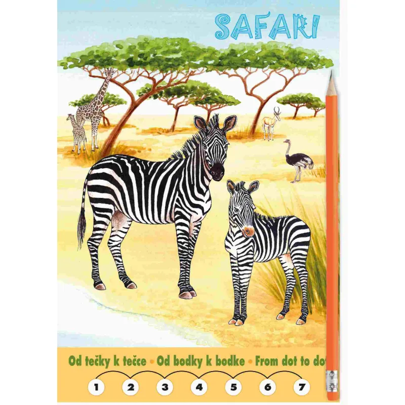 Akim Omaľovánky Od bodky k bodke + grafitová ceruzka s gumou - Safari