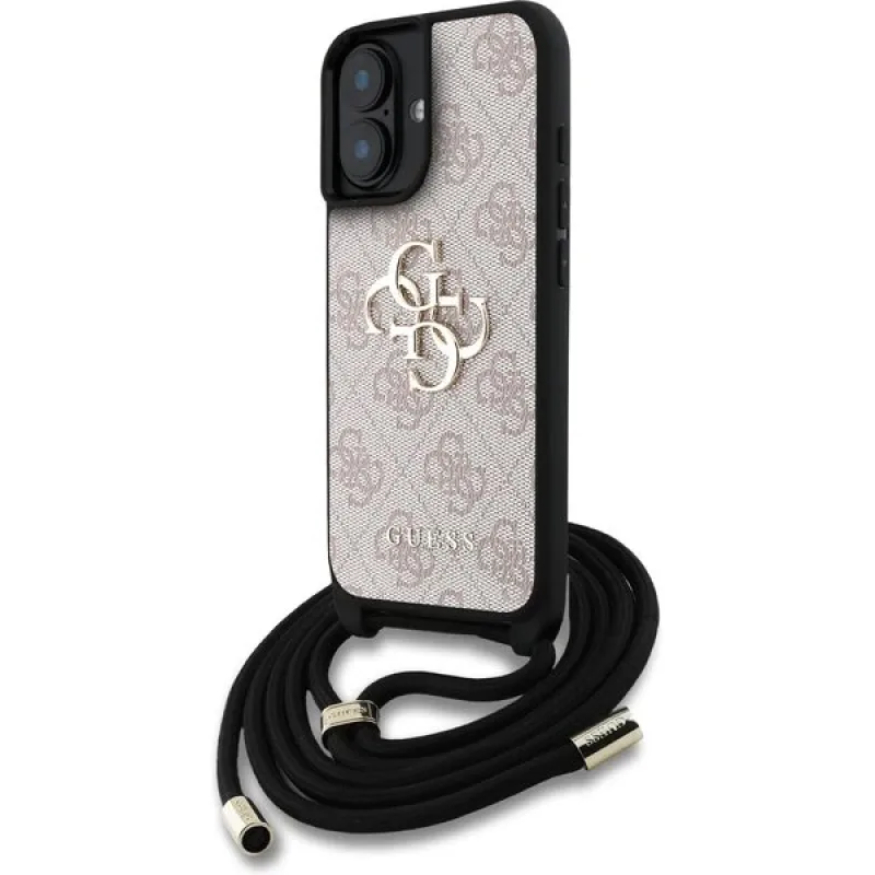 Guess PU 4G Metal Logo Crossbody Popruh kryt iPhone 16 ružový 57983124883