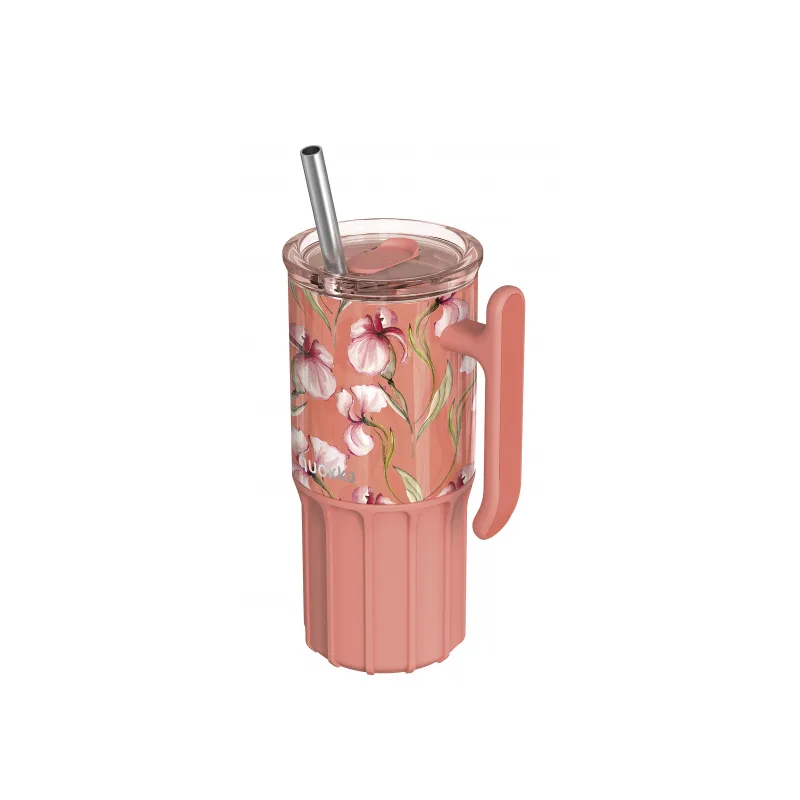 Quokka Nerezový termohrnček so slamkou Umi Floral Coral 720 ml