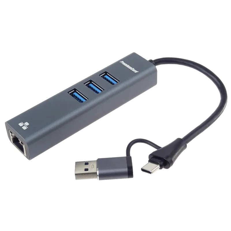 PremiumCord adaptér USB-C a USB-A na Gigabit a USB ku31ether06
