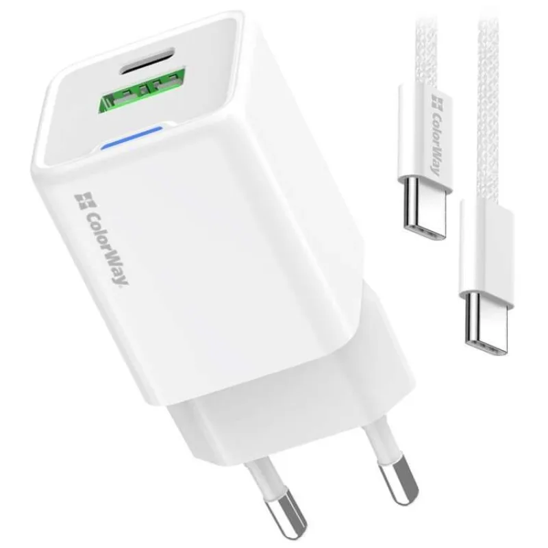COLORWAY 1x USB-C/ síťová nabíječka/ GaN/ PD/ PPS/ QC/ 35W/ Včetně 100cm kabelu/ Bílá (CW-CHS055PDC-WT)