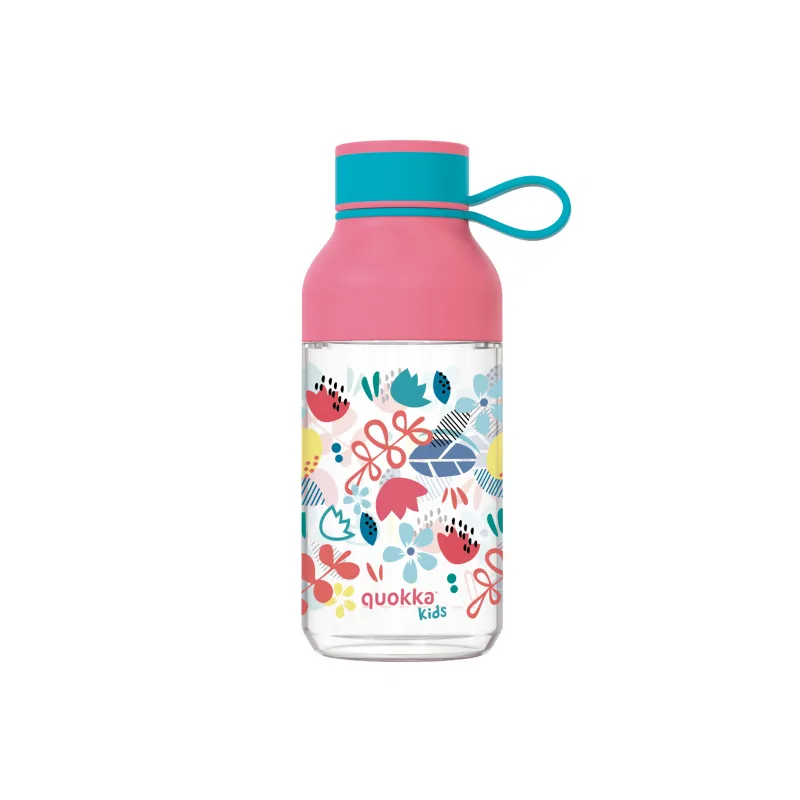 Quokka Plastová fľaša Ice Kids s pútkom Flowers 430 ml