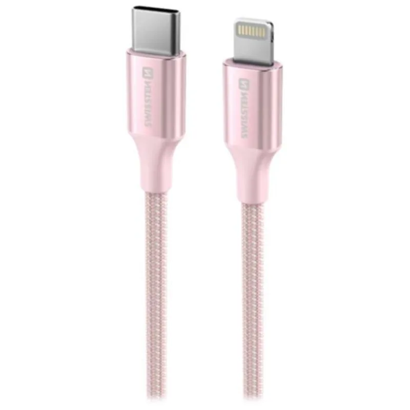 SWISSTEN DATOVÝ KABEL TEXTILE II USB-C / LIGHTNING 1,5 M RŮŽOVÝ (71529205)