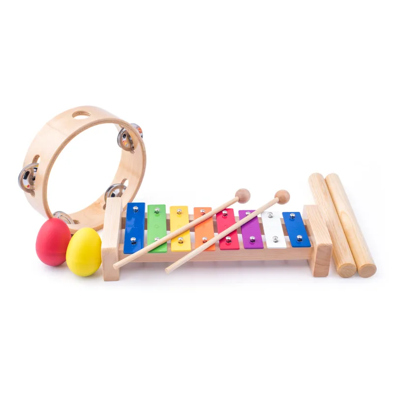 Woody Muzikálny set ( xylofón, tamburína, paličky, 2 maracas vajíčka )
