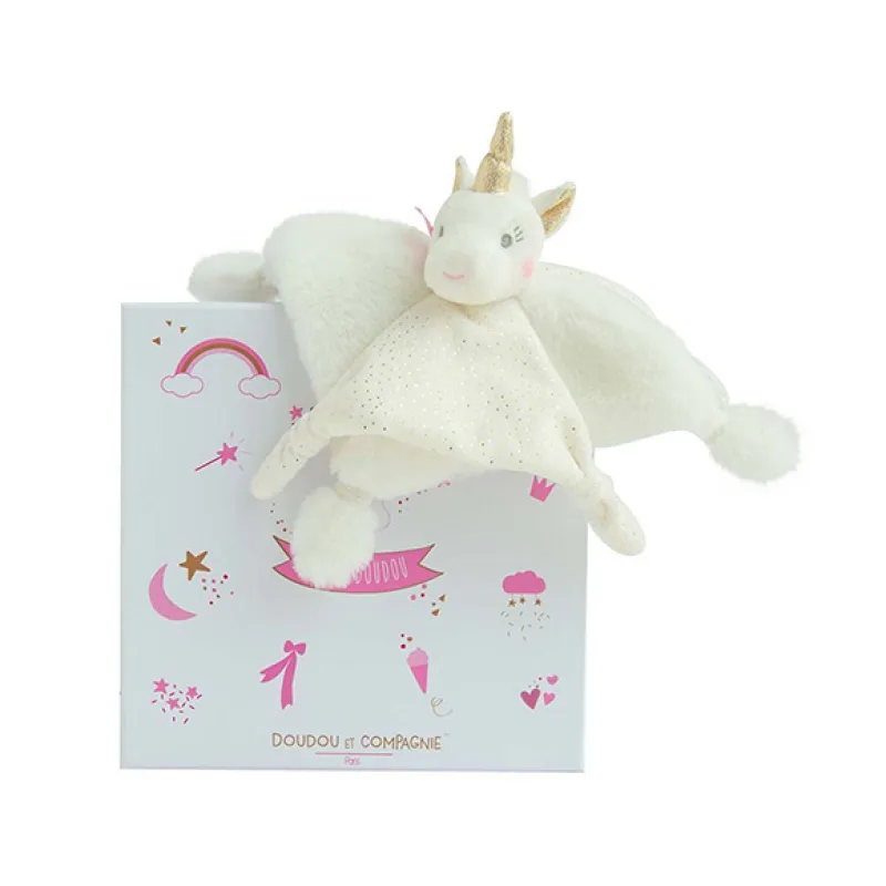 Doudou et Compagnie Paris Doudou Darčeková sada - plyšový muchláčik jednorožec 22 cm