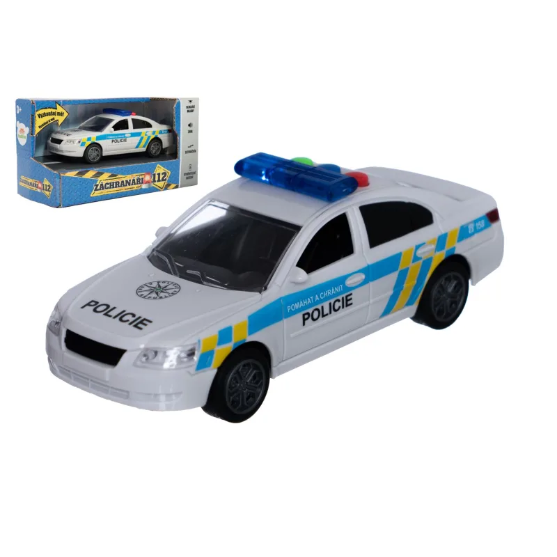 Teddies Auto polícia plast 15cm na batérie so zvukom so svetlom na zotrvačník v krabici 20x11x9cm