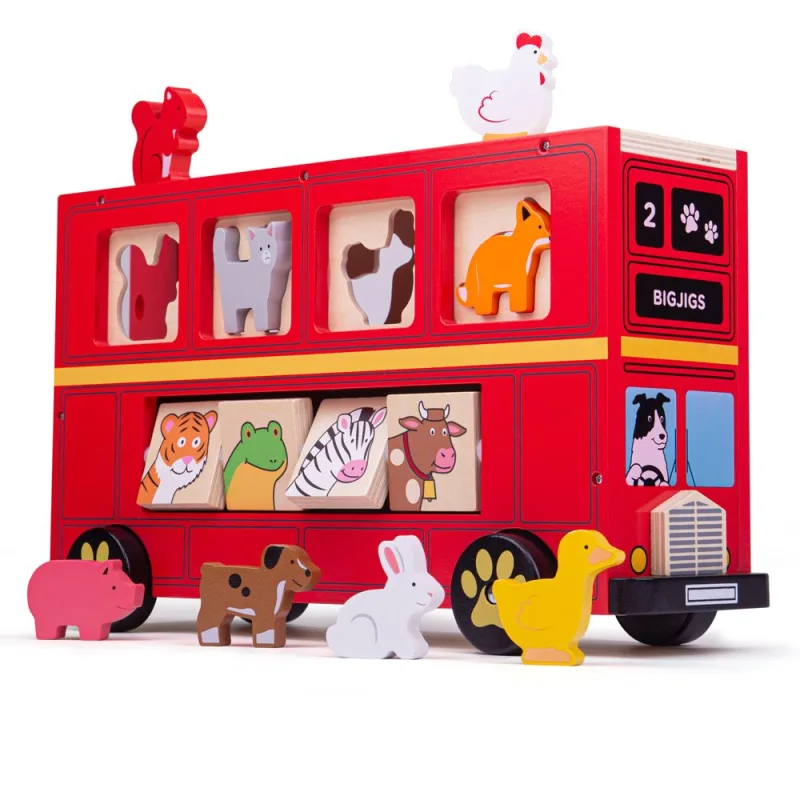 Bigjigs Toys Bigjigs Toys Drevený autobus so zvieratkami - poškodený obal