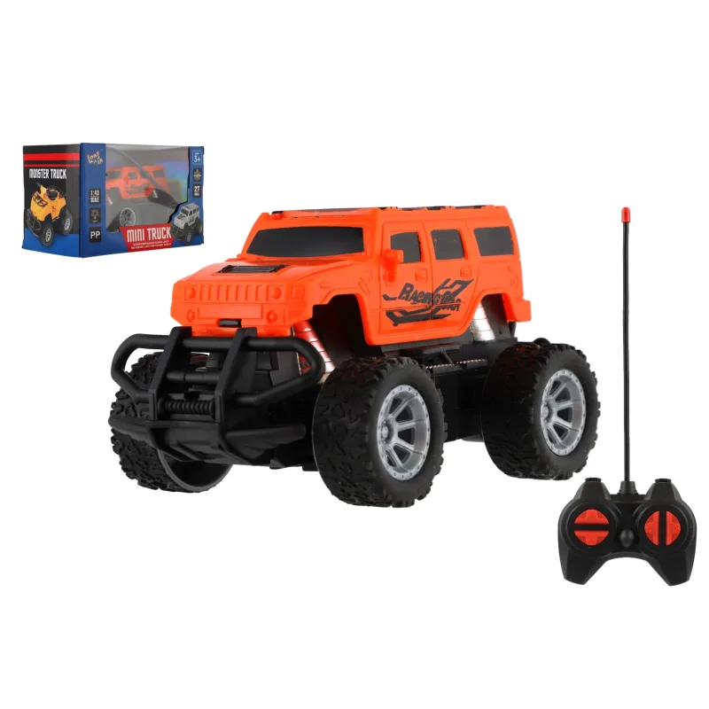 Teddies Auto RC mini truck plast 12cm 27MHz na batérie so svetlom oranžové v krabici 18x11,5x10cm