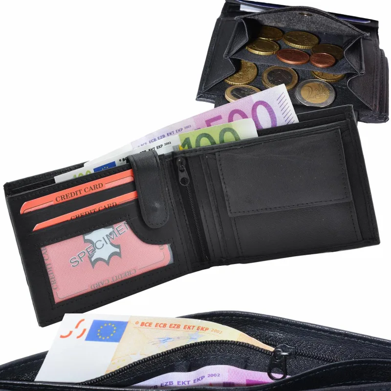 Impex Peňaženka z kože Nappa s priehradkou na bankovky na zips Veľkosť: UNI